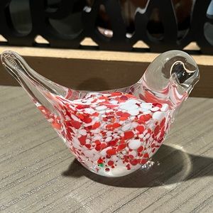 Sweden Red White Confetti Glass Bird, Red White Bird made in Sweden, 3 1/2"
